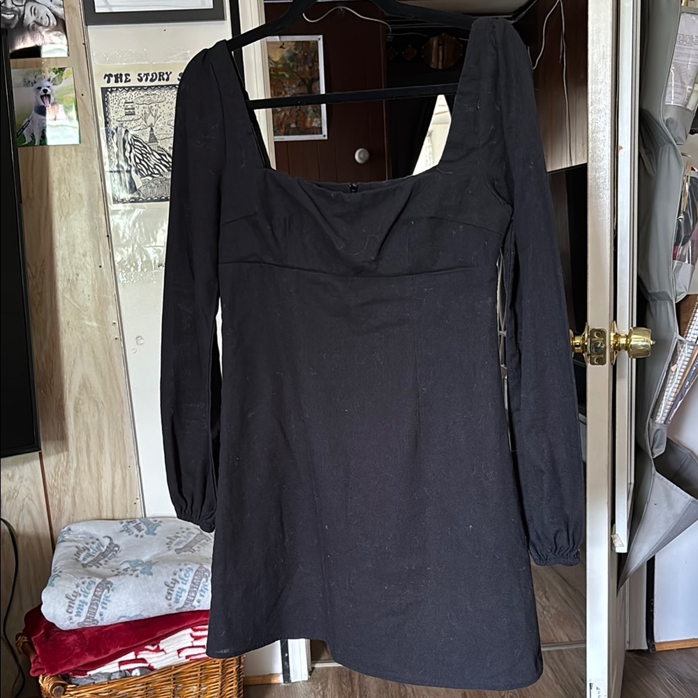 Princess Polly Black Sheath Dress with Bishop Sleeves
